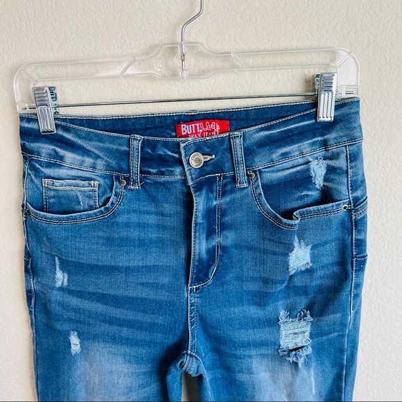 WAX Distressed Butt Lifting High Waist Medium Wash Skinny Jeans - Picture 5 of 6